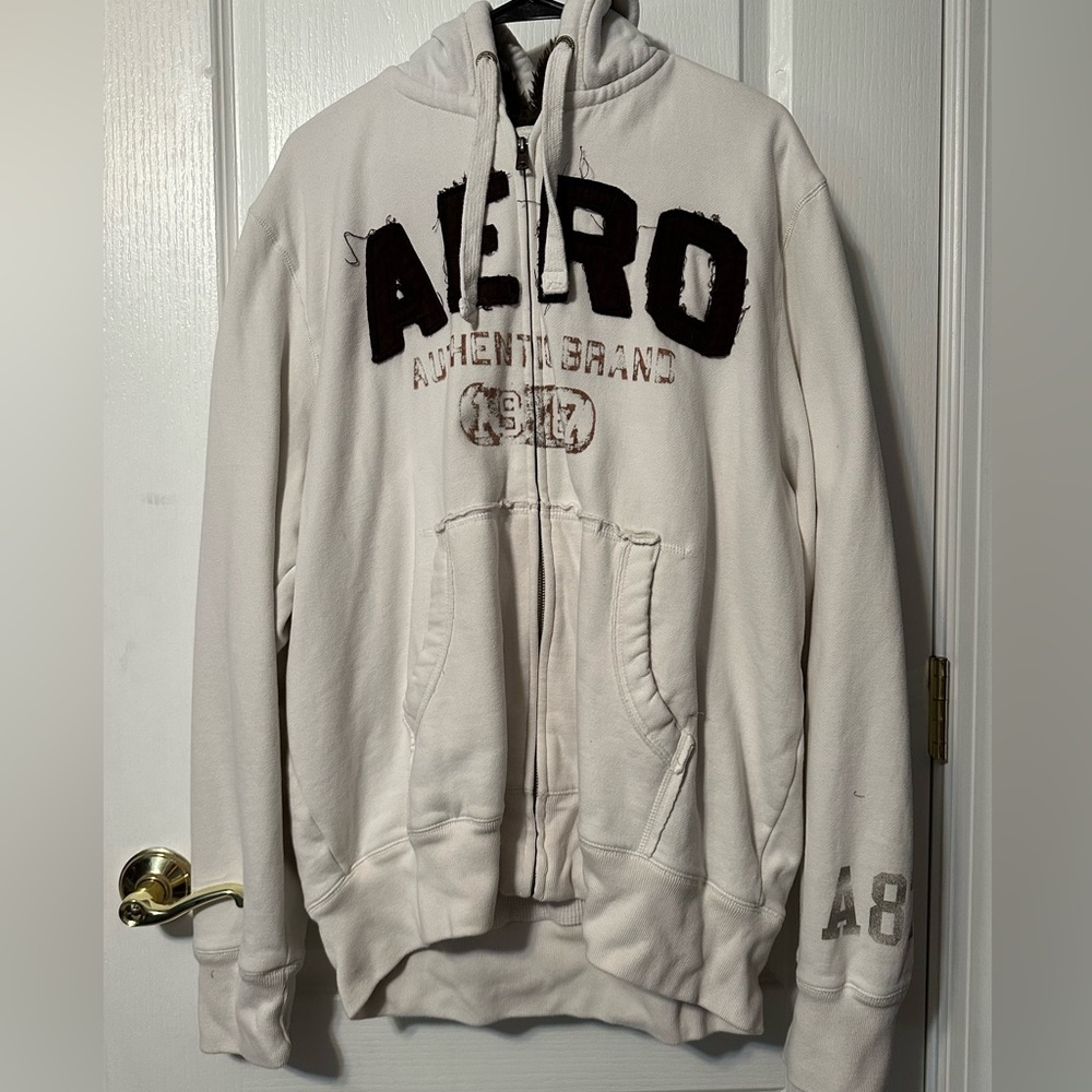2000s Aero baggy white cream zip up
